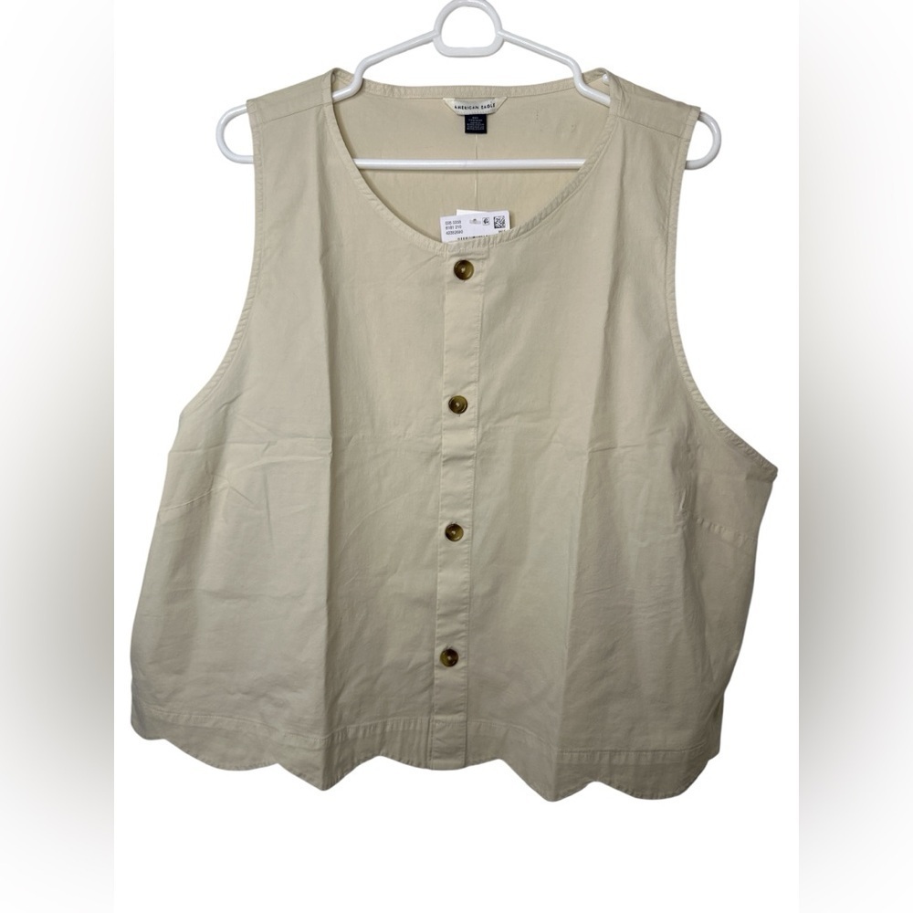 American Eagle Button Down Scalloped Sleeveless Beige Top NWT